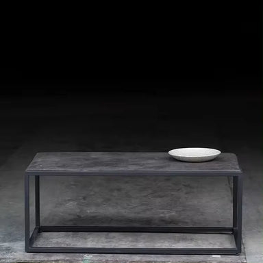 Elegant French Vintage Industrial Coffee Table, Steel Frame, Natural Blue Stone Top