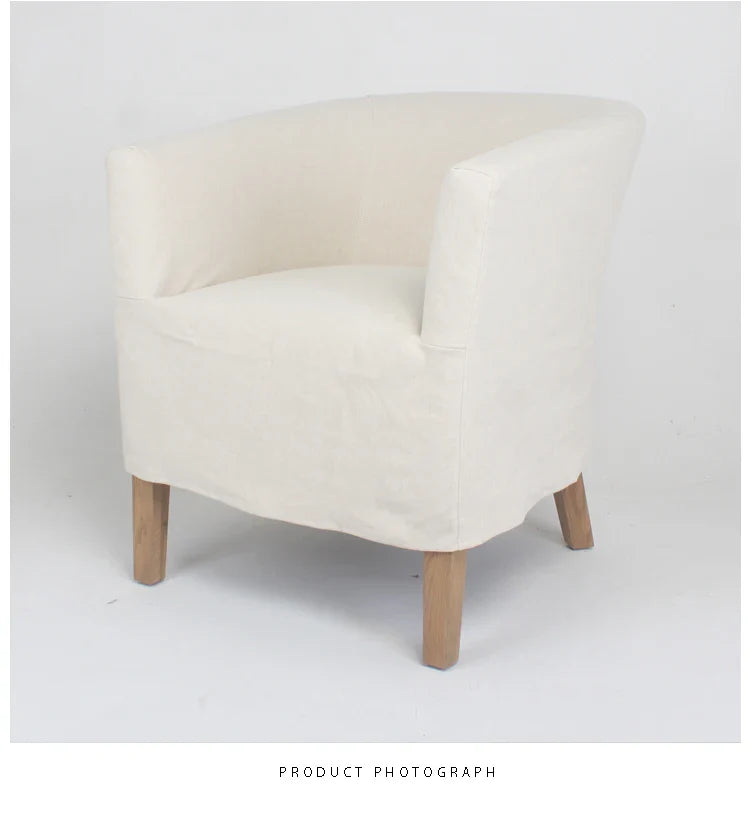 Elegant French Style Linen Dining Chair with Removable Cover, Solid Wood Frame