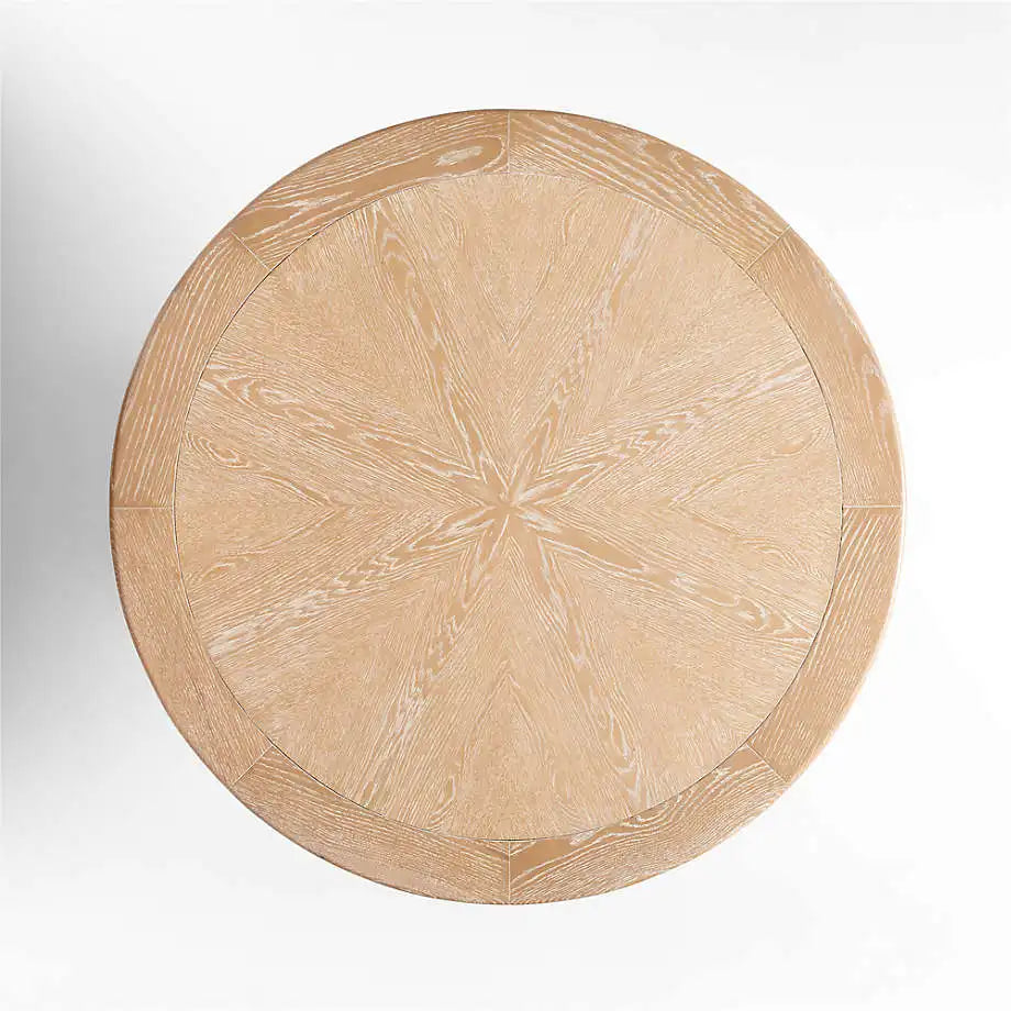 48-inch Round Whitewashed Natural Oak Wood Dining Table with Geometric Base