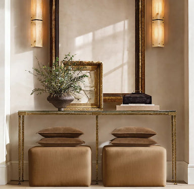 Modern Industrial Steel & Glass Console Table - Handcrafted Rectangular Entryway Furniture