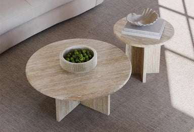 Tostone French Retro Cream Natural Travertine Coffee Table for Modern Living Rooms