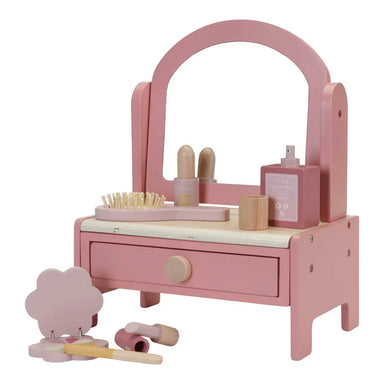 Pink Princess Wooden Vanity Table with Mirror & Stool Set