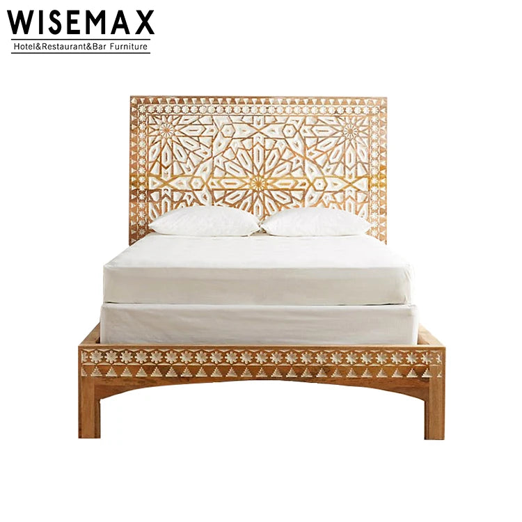 Elegant French Style Carved Ash Wood Nightstand with Gold Stainless Steel Legs