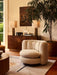 Elegant Boucle Swivel Armchair: Wooden Frame, Curved Tub Design, Plush Comfort