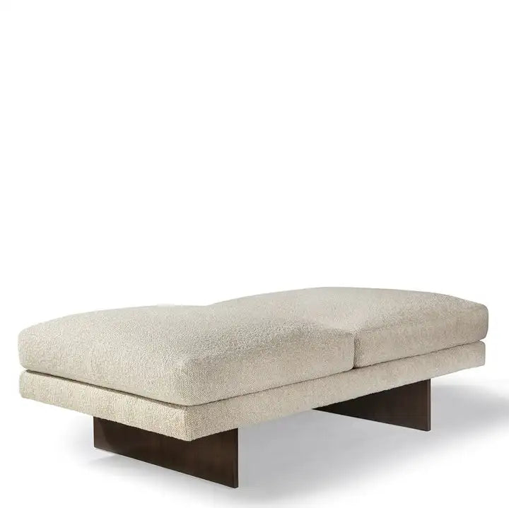 Elegant Two-Cushion Boucle Ottoman Bench Seat with Solid Oak Wood Frame