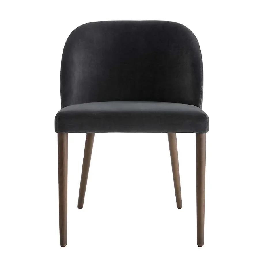 Luxury Italian Grey Velvet Dining Chair with Solid Oak Wood Frame