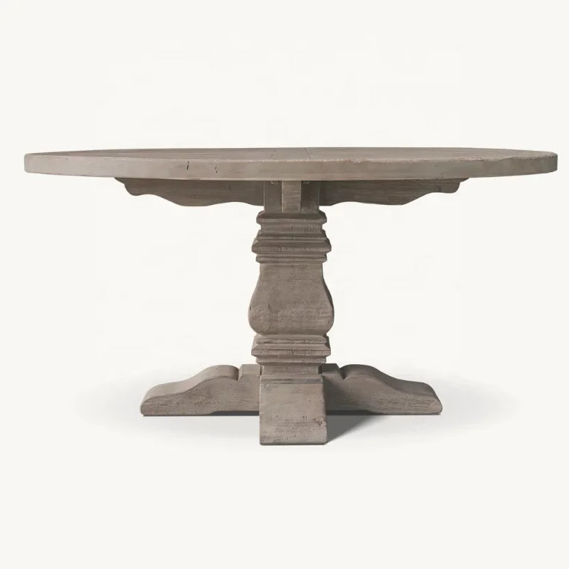 Vintage Round Solid Wood Dining Table for Home Use, Plank Style Furniture