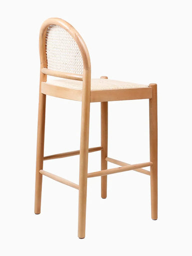 Elegant Nordic Arch Bar Stool: Woven Rattan, Solid Oak, Padded Comfort