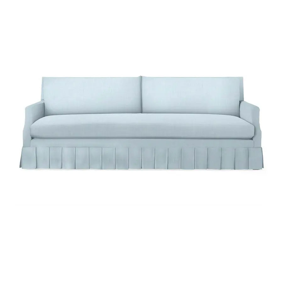 Elegant Cream Linen Fabric Sofa with Ruffled Skirt, Plush Living Room Comfort