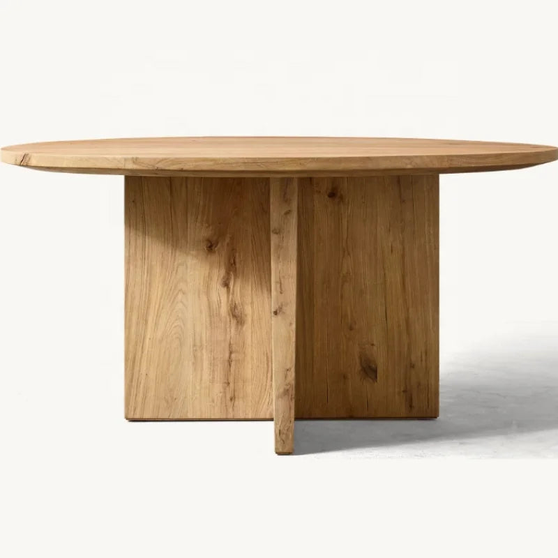 Exquisite High-Grade Round Wooden Dining Table Set - Customizable Oak Solid Wood