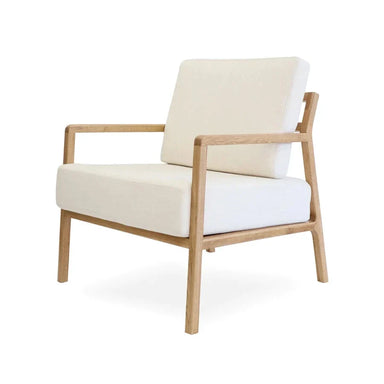Luxurious Oak Wood Frame White Linen Modern Accent Armchair for Living Room