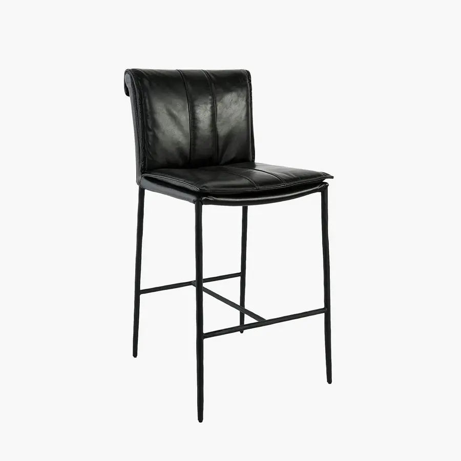 Modern Aesthetic Handmade PU Leather High Back Rustic Iron Frame Bar Stool