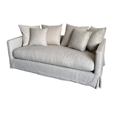Modern White Linen Fabric Sofa Couch with Pillows - Living Room Furniture