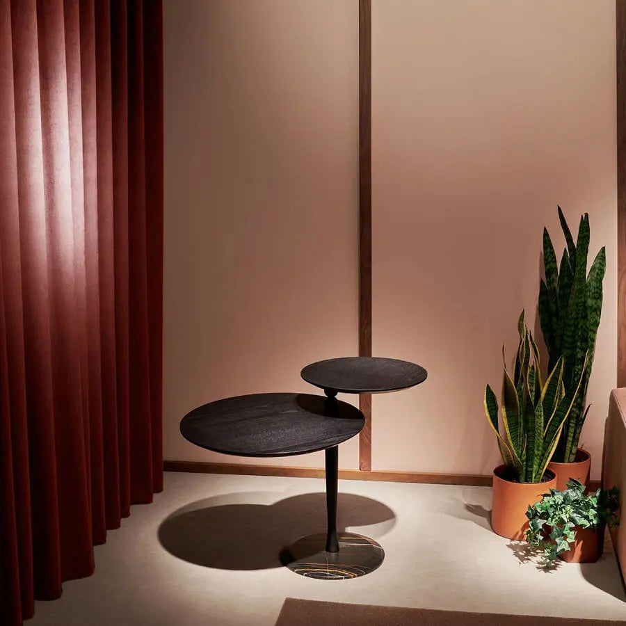 Modern Walnut Side Table with Emperador Marble Top for Living Room