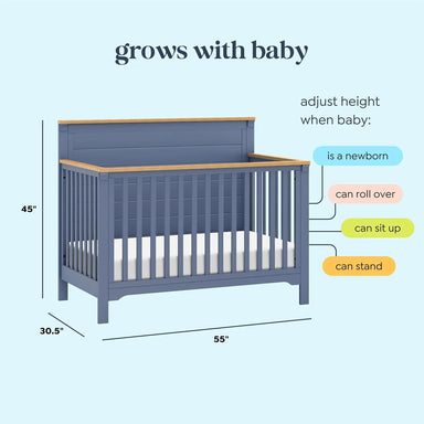 Versatile Cove Blue & Honey Wood Convertible Baby Crib for Nursery