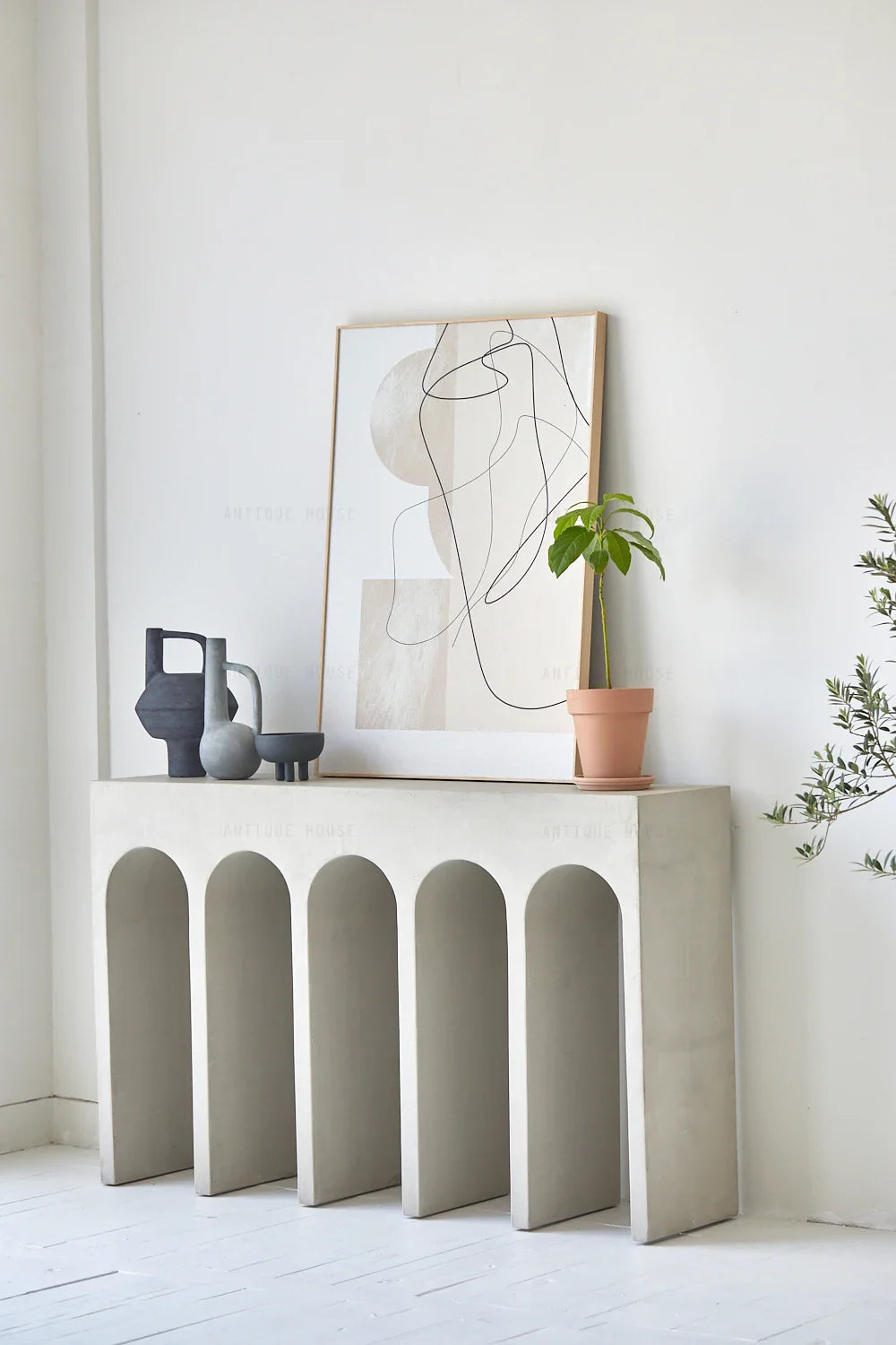 Modern Concrete Console Table - Japandi Nordic Minimalist Living Room Entryway Furniture