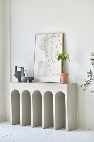 Modern Concrete Console Table - Japandi Nordic Minimalist Living Room Entryway Furniture