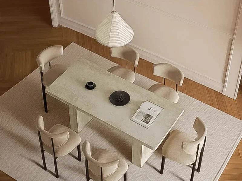 Tostone Modern Travertine Cream Dining Table, Minimalist Design, Natural Stone