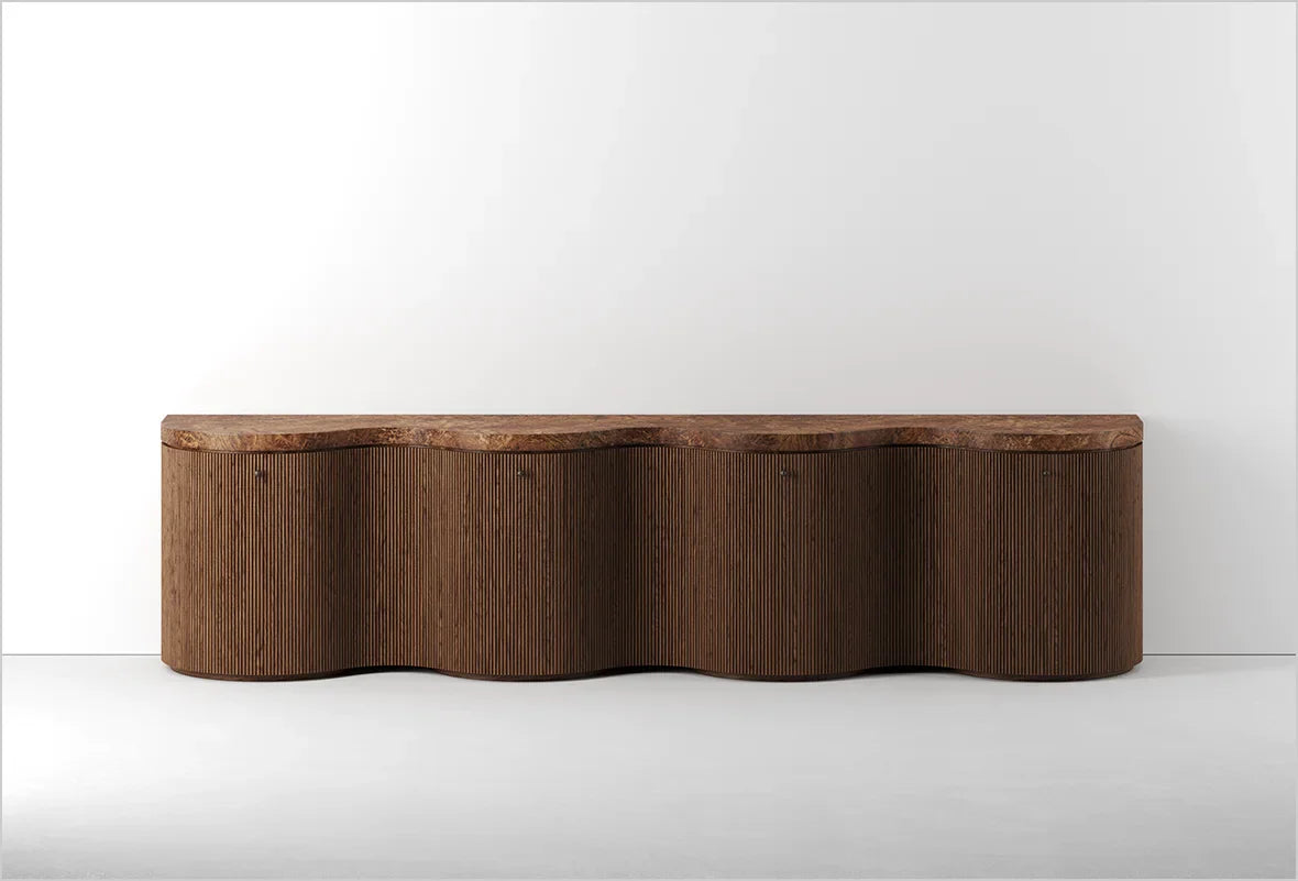 Elegant 4-Wave Wooden Sideboard: Versatile Living Room Bar & Buffet Cabinet