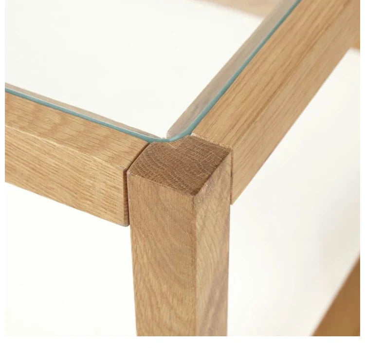 Modern Solid Oak Wood Glass Top Coffee Table for Contemporary Living Room
