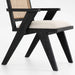 Chic Black Oak Cane Rattan Dining Chair with Upholstered Armrests