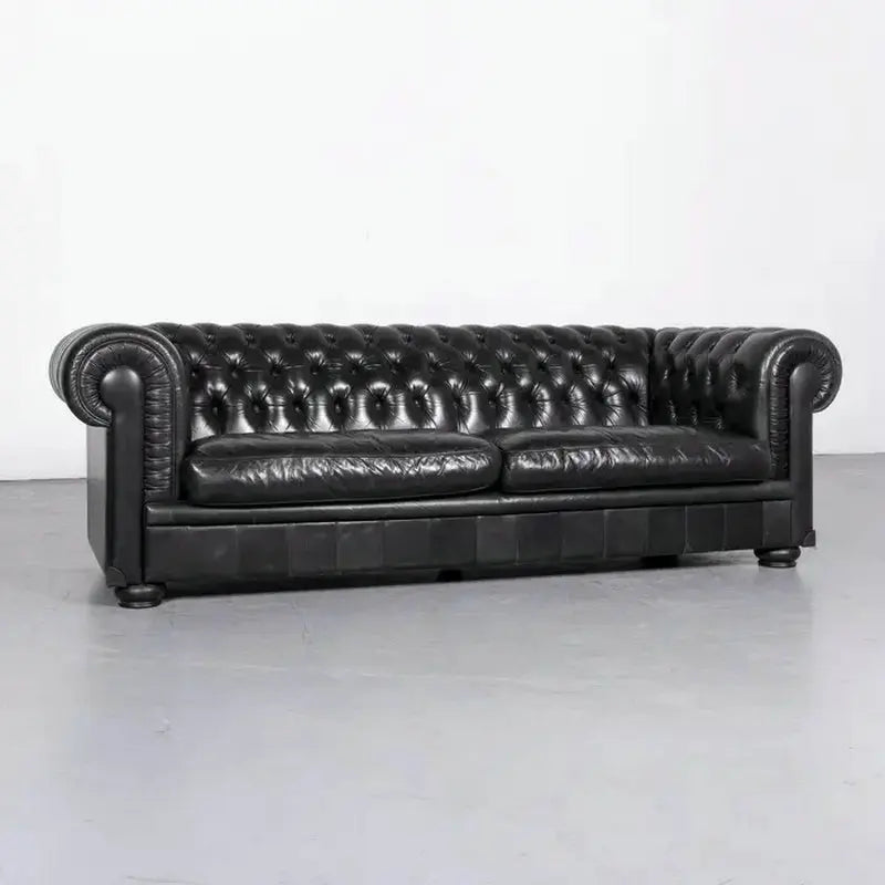 Classic Tufted Leather Chesterfield Sofa, Luxury Living Room Couch