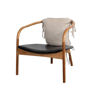 Premium Retro Solid Oak Frame Leather Lounge Chair with Upholstered Back