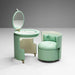 Mid-Century Modern Green Vanity Set with Lighted Mirror and Stool