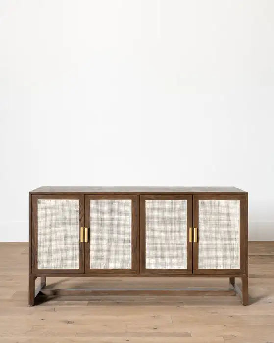Stylish Oak & Cane Living Room Buffet Cabinet Storage Sideboard