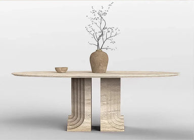 Elegant Tostone Beige Round Travertine Dining Table for Modern Kitchens & Homes