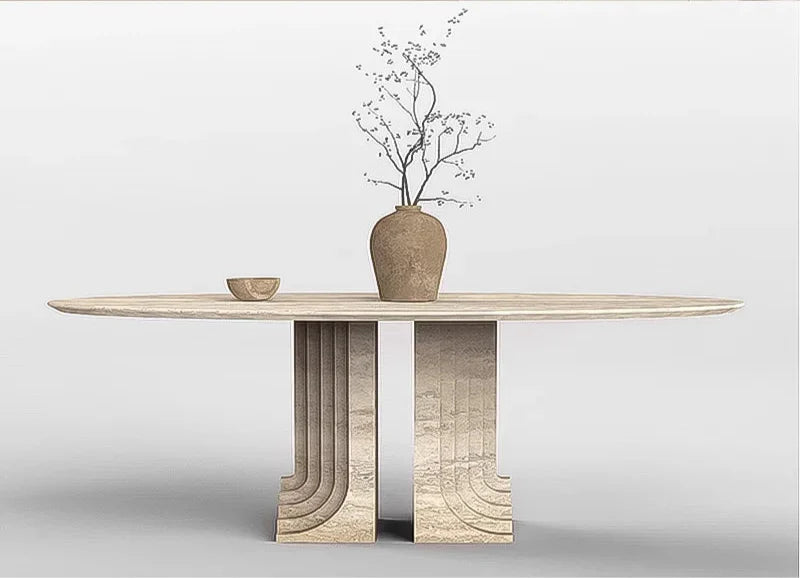 Elegant Tostone Beige Round Travertine Dining Table for Modern Kitchens & Homes