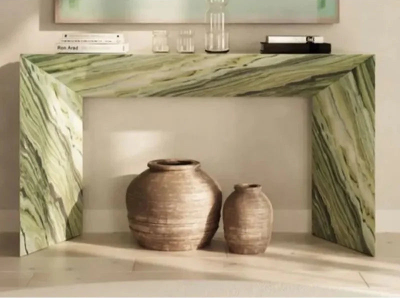 Elegant Light Green Natural Marble Console Table for Entryway Living Room Decor