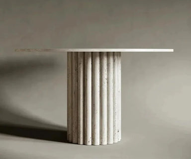 Elegant Beige Round Travertine Stone Coffee Table for Modern Living Spaces