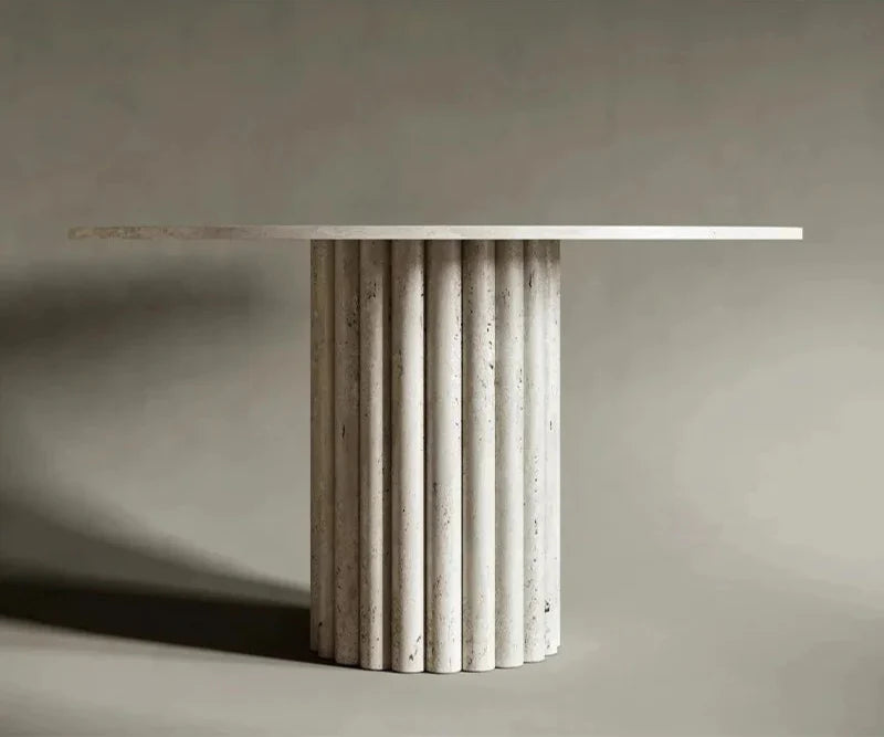 Elegant Beige Round Travertine Stone Coffee Table for Modern Living Spaces