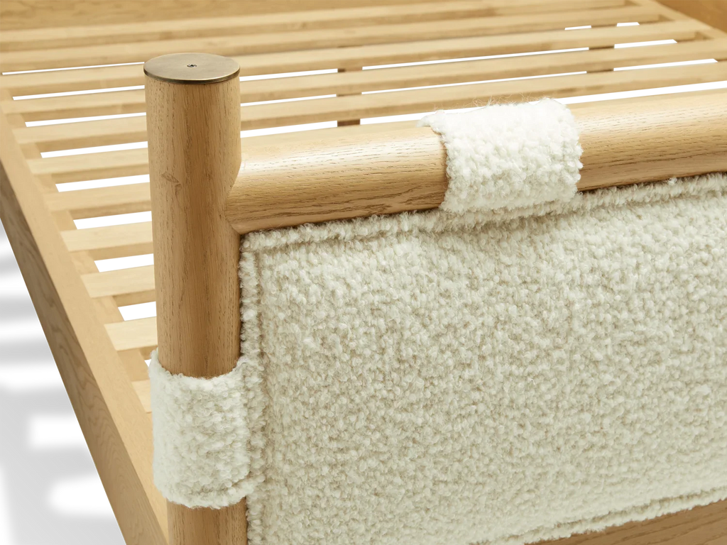 Modern Wooden Boucle Upholstered Bed Frame with Footboard - Large Size