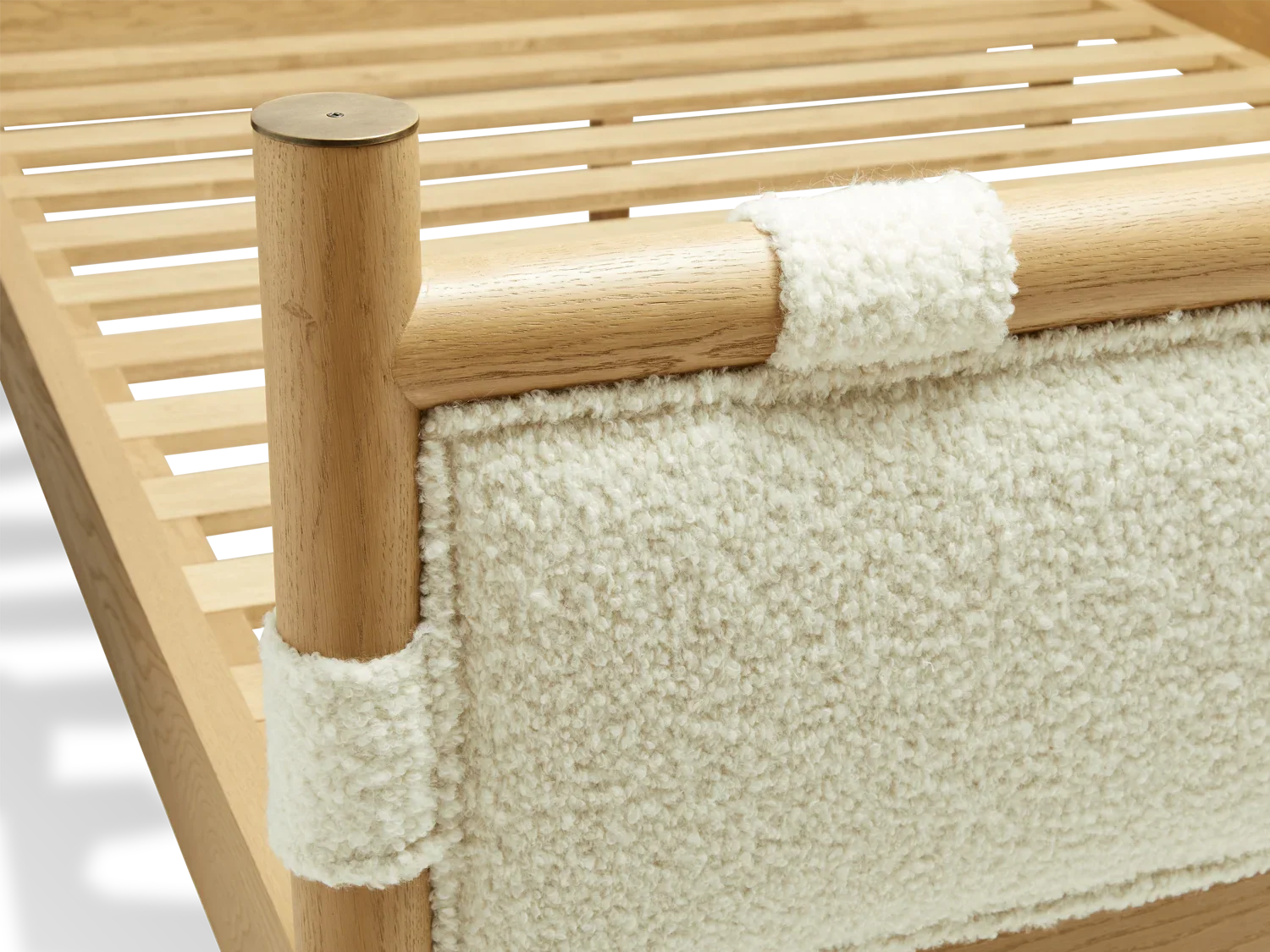 Modern Oak Wood Boucle Upholstered Bed Frame with Footboard
