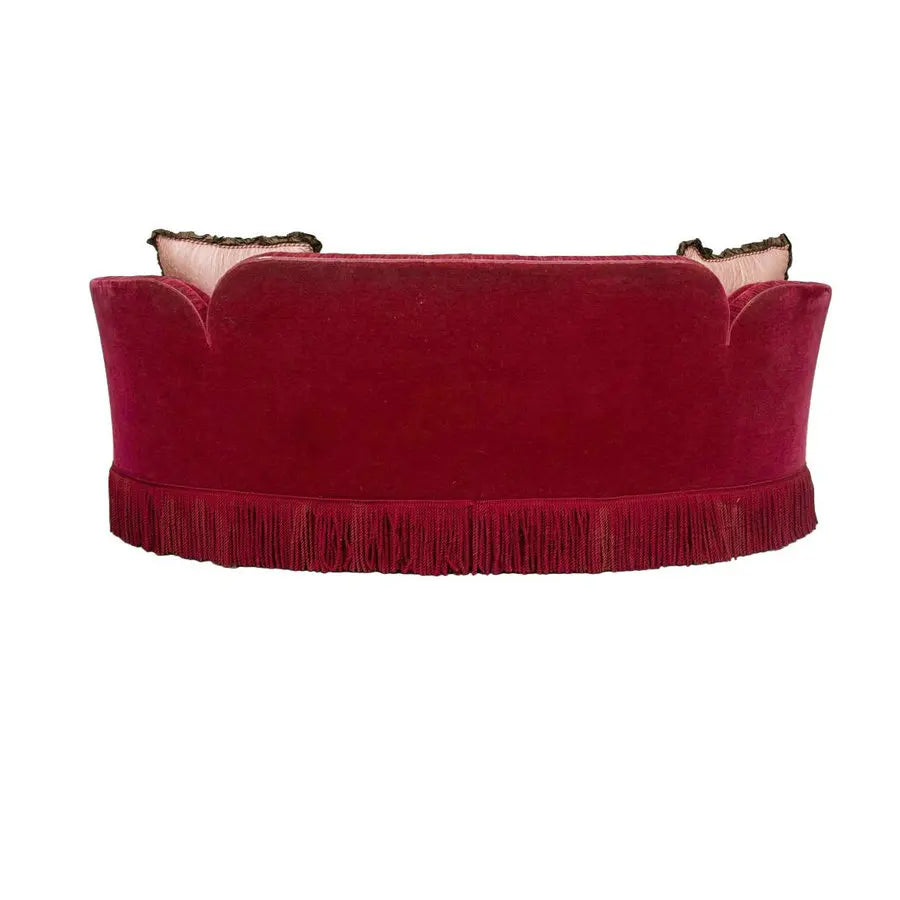 Opulent French Empire Red Velvet Tufted Fringed Grand Living Room Sofa