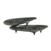 Elegant Nordic Nesting Black Travertine Marble & Walnut Wood Coffee Table
