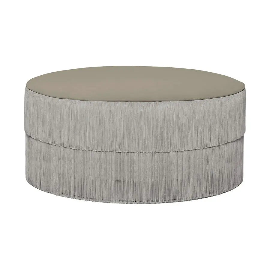 Luxurious Round Velvet Tassel Fringe Ottoman, Upholstered Stool for Elegant Spaces