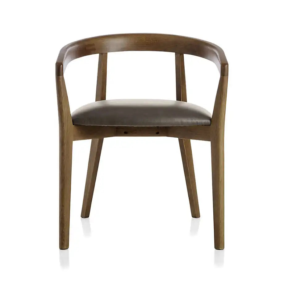 Handcrafted Round Back Dining Chair: Solid Oak Wood, Leatherette Seat, Elegant Design