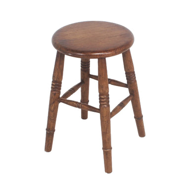 Rustic Oak Farmhouse Round Seat Backless Bar Stool for Kitchen Counter
