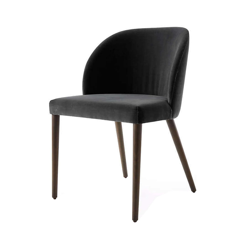 Luxury Italian Grey Velvet Dining Chair with Solid Oak Wood Frame