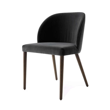 Luxury Italian Grey Velvet Dining Chair with Solid Oak Wood Frame
