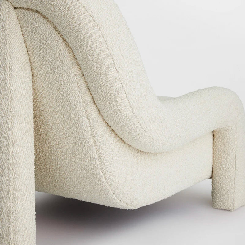 Modern White Boucle Upholstered Lounge Recliner Chair for Living Room