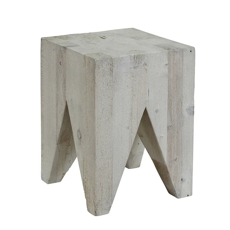 Chic Distressed Solid Pine Square Stool - French Nordic Coastal Living Accent