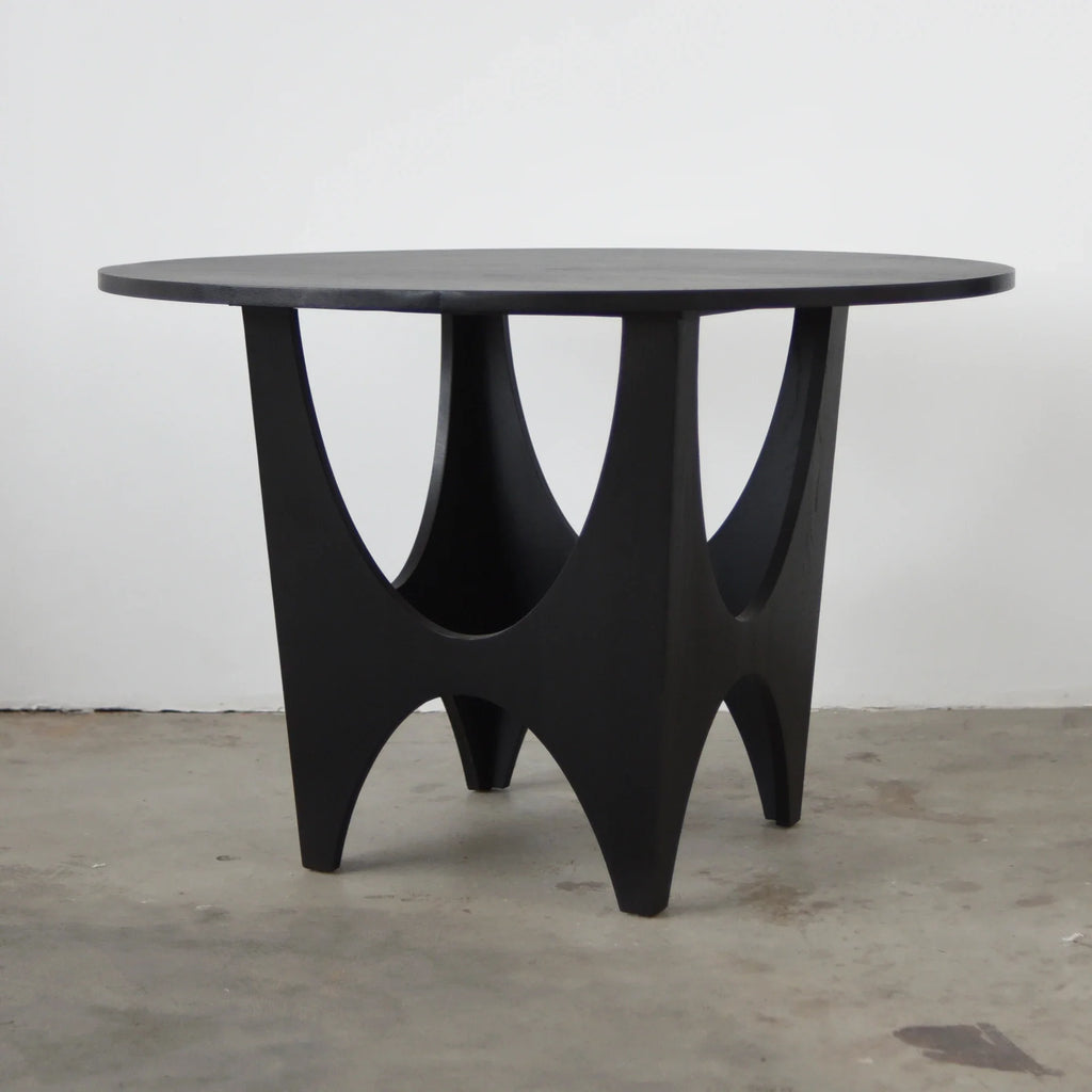 Sleek Modern Round Black Oak Wood Dining Table for 4