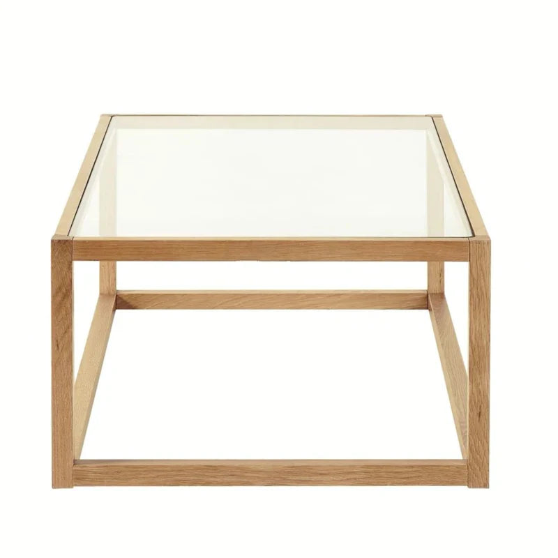 Modern Solid Oak Wood Glass Top Coffee Table for Contemporary Living Room