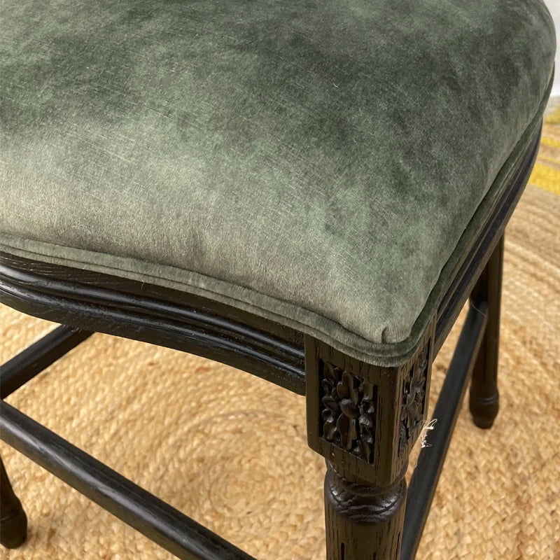 French Classic Solid Oak Louis Velvet Bar Stool Dining Chair