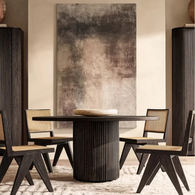 Elegant Solid Wood Round Dining Table for Home & Hotel, Customizable Sizes