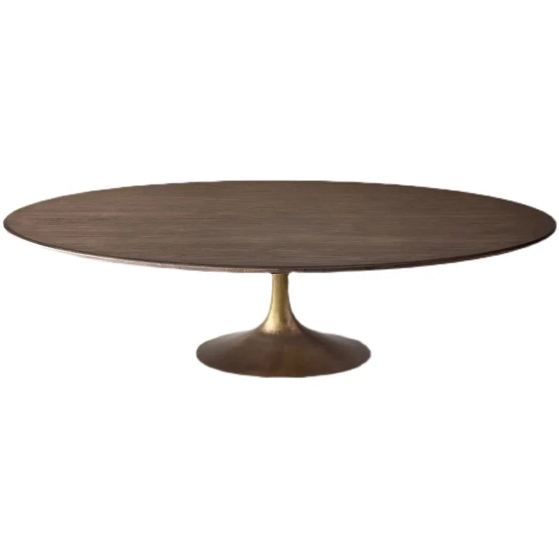 Elegant Brown Oval Wooden Dining Table - Customizable Solid Wood Furniture for Meals